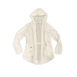 White Casual Sporty Adjustable Cardigan with Hood